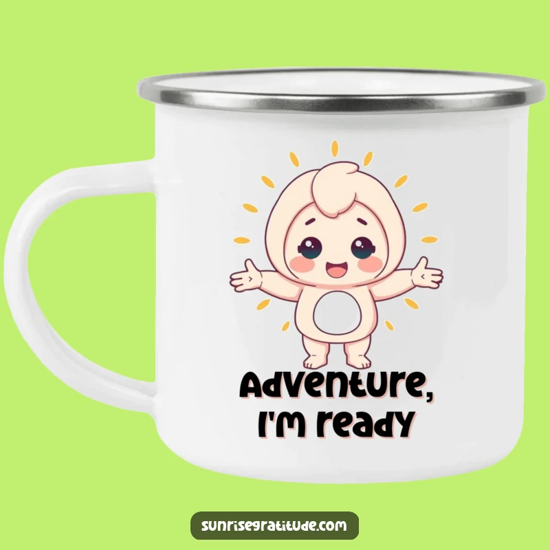Funny Awakening World Camping Mug: Cheerful Character, Outdoor Adventures, Perfect Funny Gift