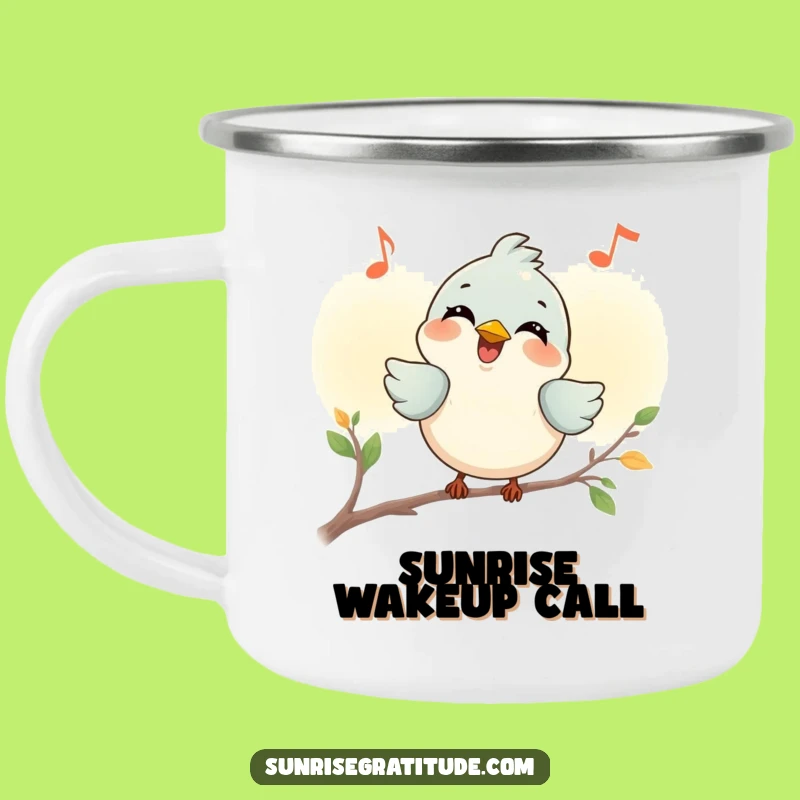Funny Smiling Bird Camping Mug: Sip Dawn Tunes Outdoors, Humorous Gift for Early Bird Campers