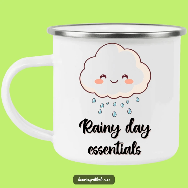 Funny Happy Cloud Camping Mug: Enjoy Dew Rain Outdoors, Humorous Gift for Adventurous Souls
