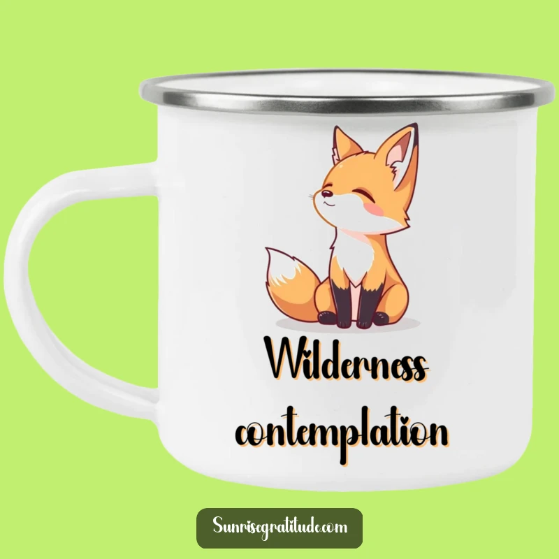 Funny Serene Fox Camping Mug: Peaceful Horizon Enamel Mug, Rugged & Humorous Gift
