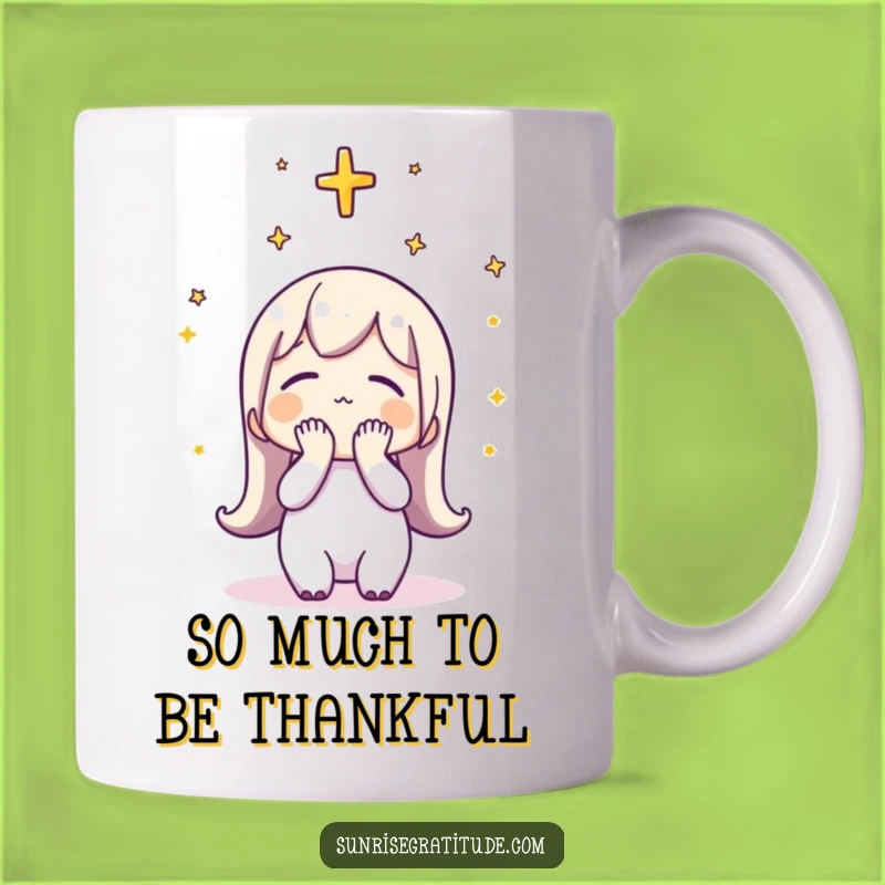 Funny Grateful Sunrise Mug: Thankful Character Gift for Morning Reflection