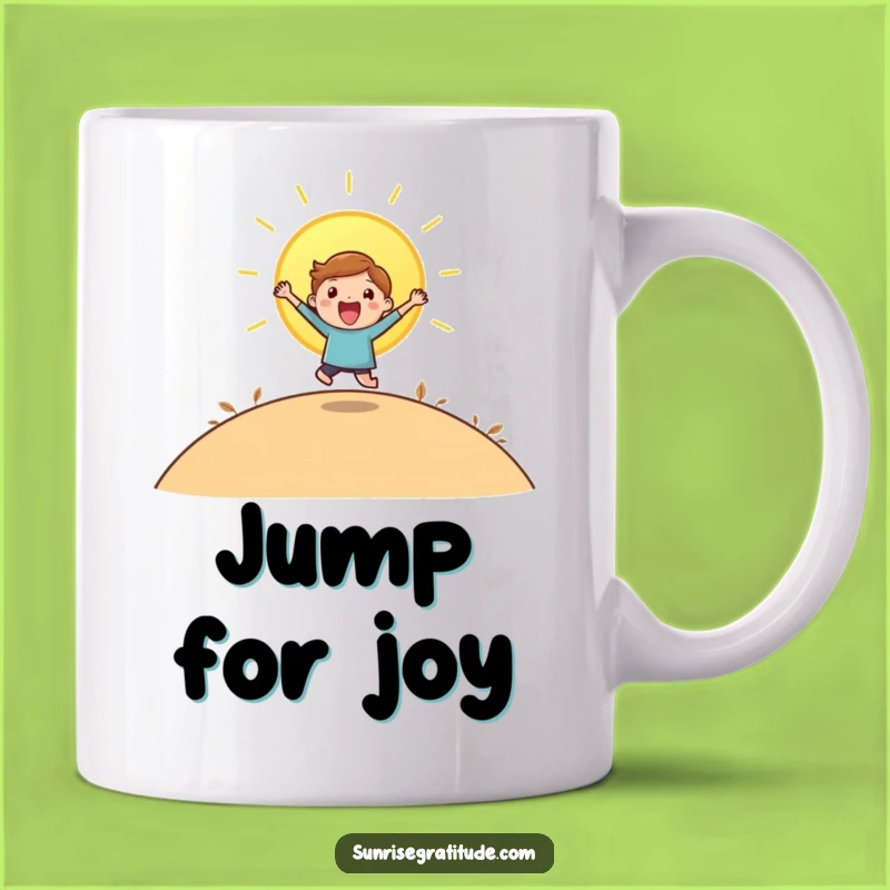 Funny Joyful Leap Mug - Playful Character Sunrise Gift