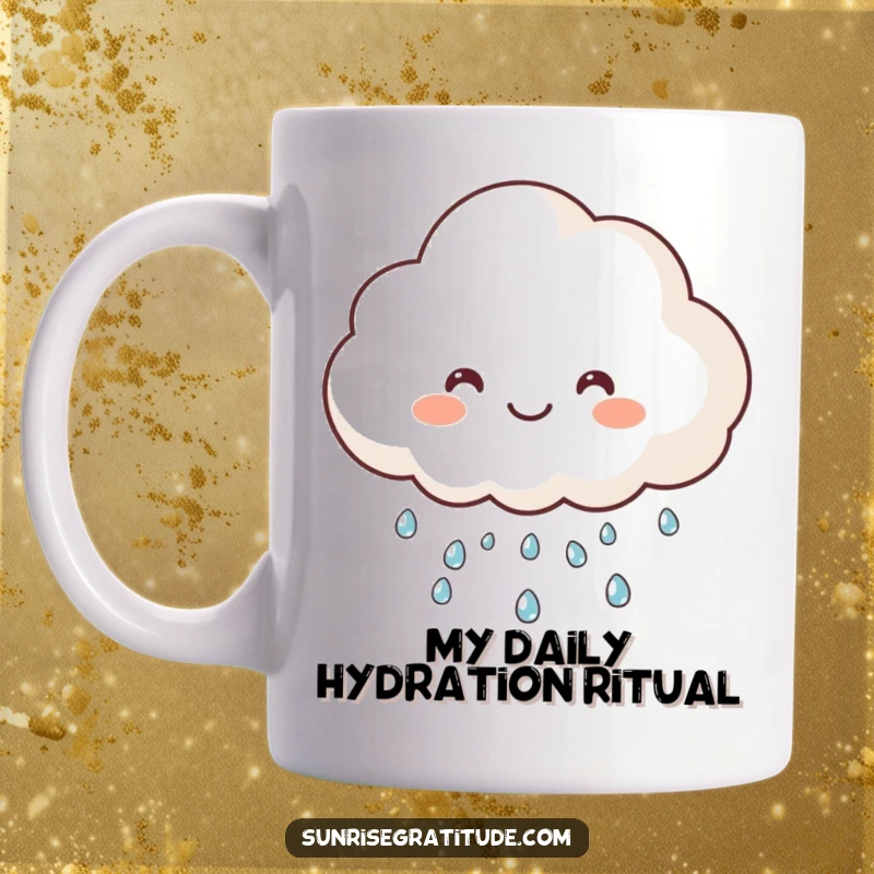 Funny cloud mug raining sparkling dew, bringing a smile with its cheerful nature and refreshing droplets. A delightful and humorous gift.