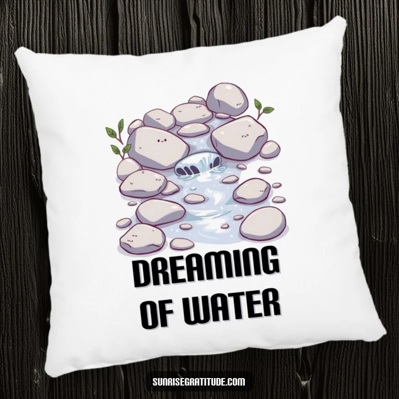 Funny Stream Pillow: A happy little stream bubbles over stones, bringing soft comfort and a touch of natural humor.