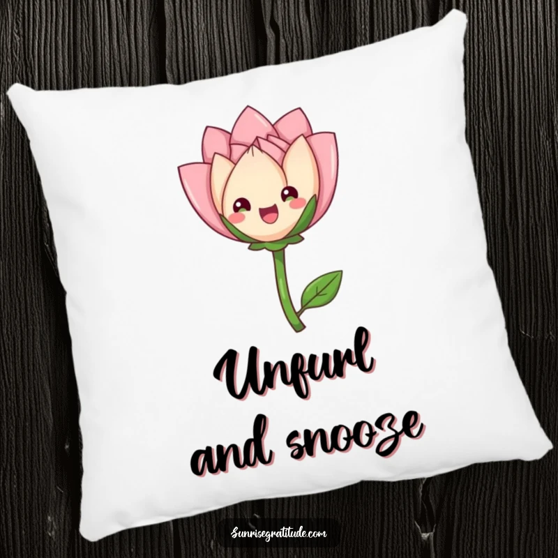 Funny delighted flower bud pillow, unfurling petals gracefully, offering plush comfort and natural beauty. A humorous decor item.