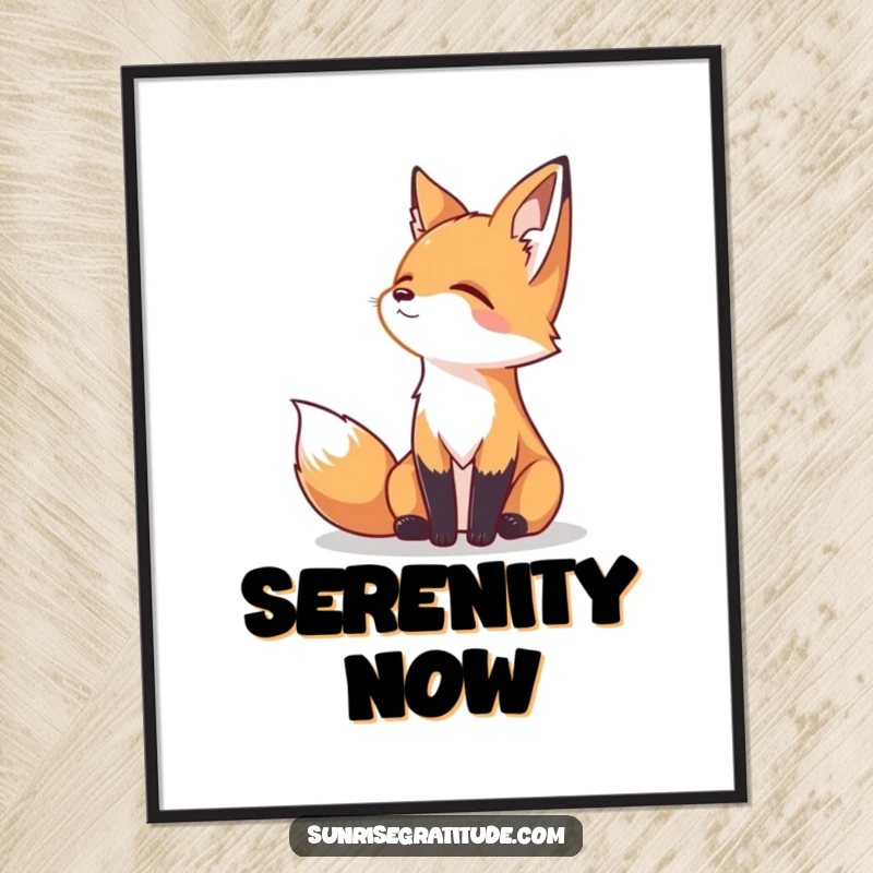 Funny digital art print of a serene fox gazing peacefully at the horizon, perfect for instant, humorous wall decor.
