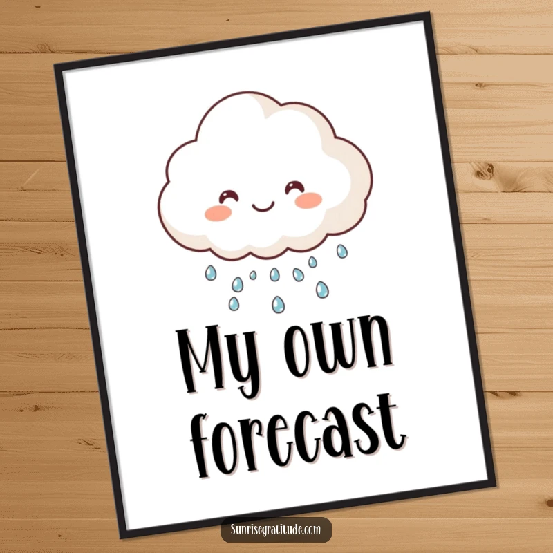 Funny happy cloud digital art print, raining sparkling dew, bringing cheer to any space. A humorous and downloadable decoration.