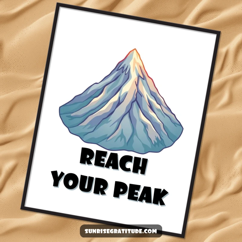 Funny Mountain Peak Digital Art Print: A joyful mountain peak bathed in the first light, a majestic and humorous artwork.
