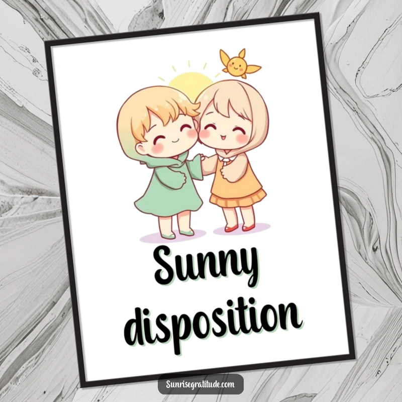 Heartwarming digital art print of a character generously sharing a warm ray of sunshine with another, evoking feelings of kindness and unity.