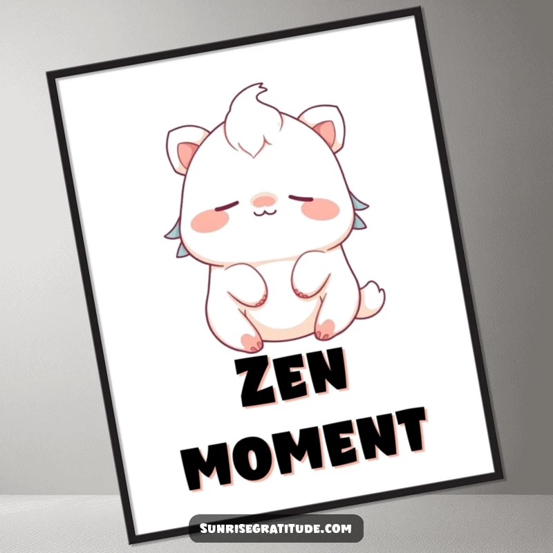 Funny cute creature digital art print smiling and breathing peacefully, perfect for serene humorous decor.