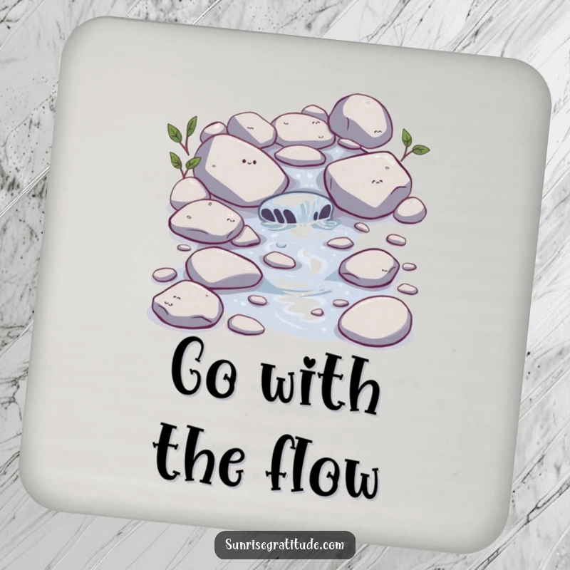 Funny Stream Coasters: A happy little stream bubbles over stones, gently protecting surfaces with natural tranquility.