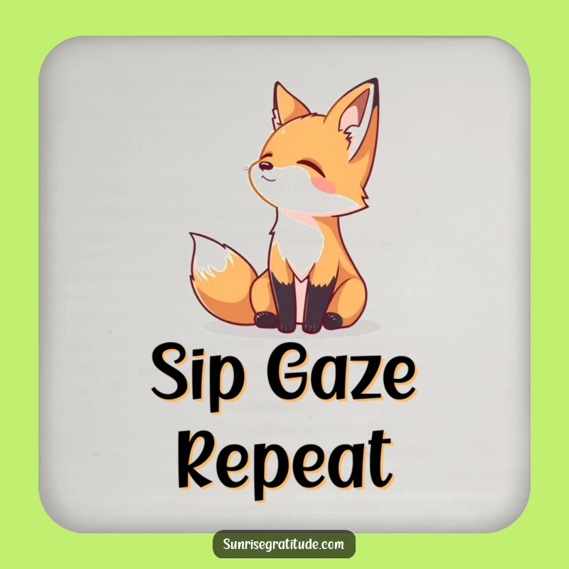 Funny Serene Fox Drink Coaster: Peaceful Horizon Art, Humorous Table Protection Gift