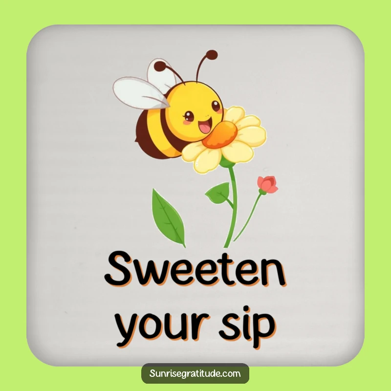 Funny Playful Bee Coasters: Protect with Happy Buzz, Humorous Gift for Lively Tables