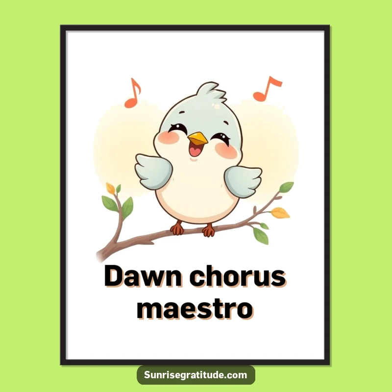 Funny Smiling Bird Poster: Capture Joyful Dawn Tunes, Humorous Wall Art Gift for Uplifting Spaces