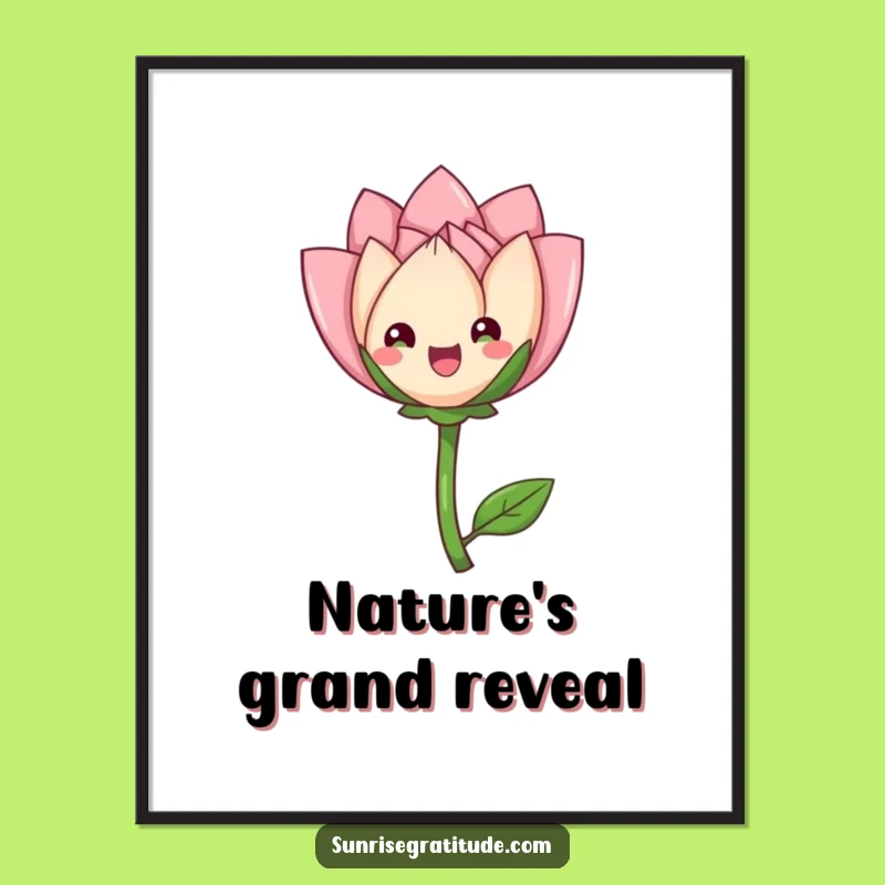 Funny Flower Bud Poster: Graceful Unfurling Art, Humorous Wall Decor Gift for Blooming Spaces