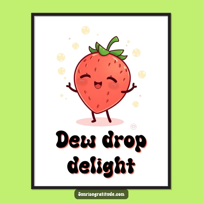 Funny Giggling Strawberry Poster: Morning Dew Art, Quirky Funny Gift