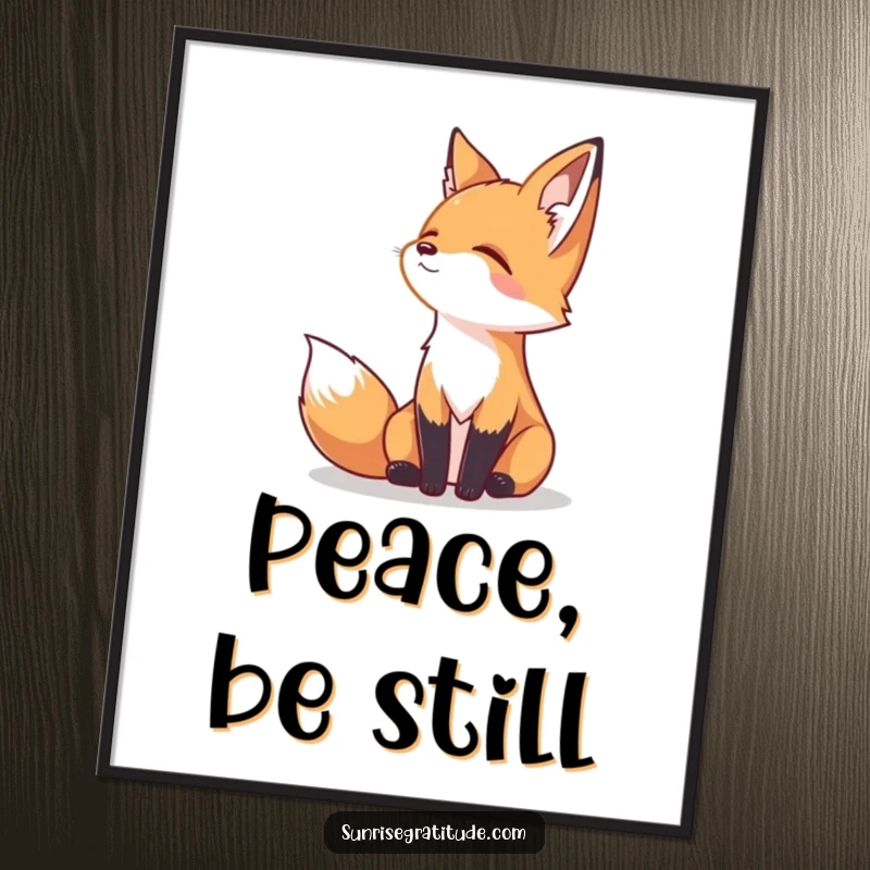 Funny poster showcasing a serene fox gazing peacefully at the horizon, adding artistic humor and calm to any room.
