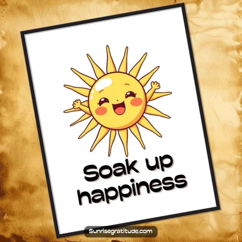 Funny sun poster featuring a cheerful sun character stretching its rays wide, adding radiant decor.