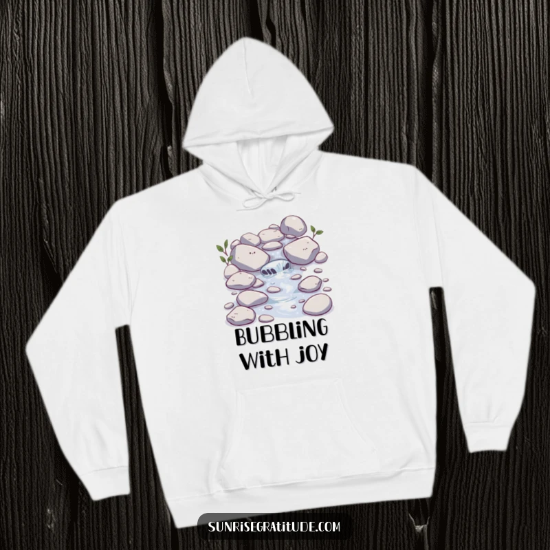 Funny Stream Hoodie: A happy little stream bubbles over stones, offering cozy humor and serene vibes.