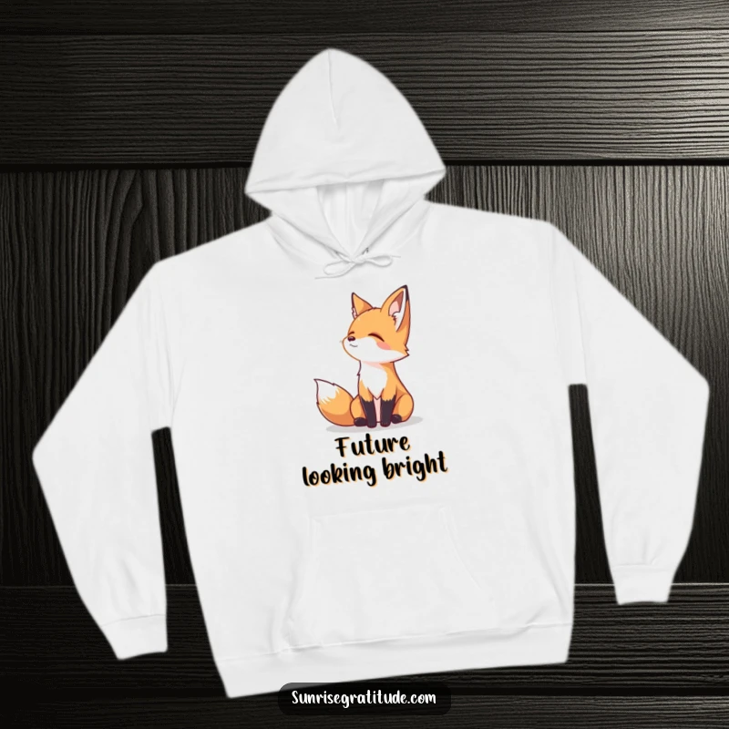 Funny hoodie displaying a serene fox looking out at a peaceful horizon, designed for ultimate comfort and humor.