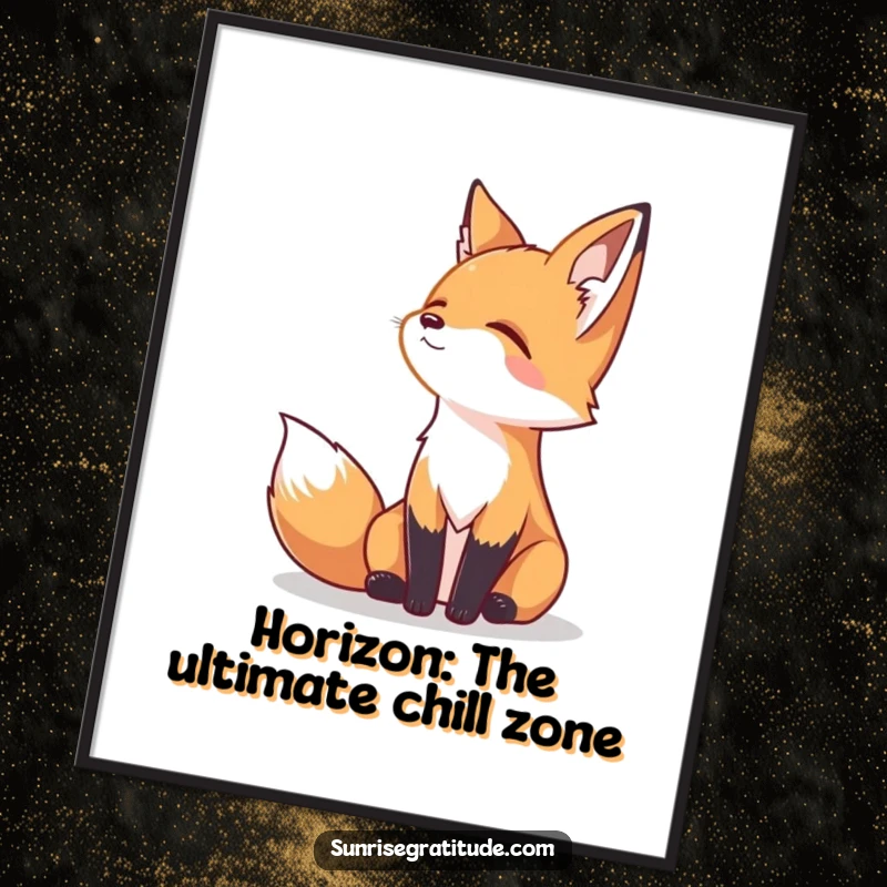 Funny Free Printable Wall Art of a serene fox gazing peacefully at the horizon, creating a calming and tranquil atmosphere.