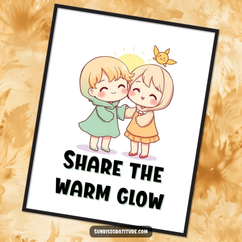 Beautiful free printable wall art of two characters sharing a warm, glowing ray of sunshine.