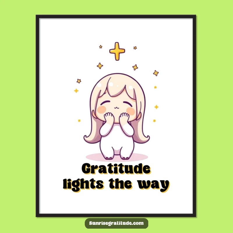 Funny Free Printable Wall Art: Grateful Character Bow, Serene Downloadable Decor for Home