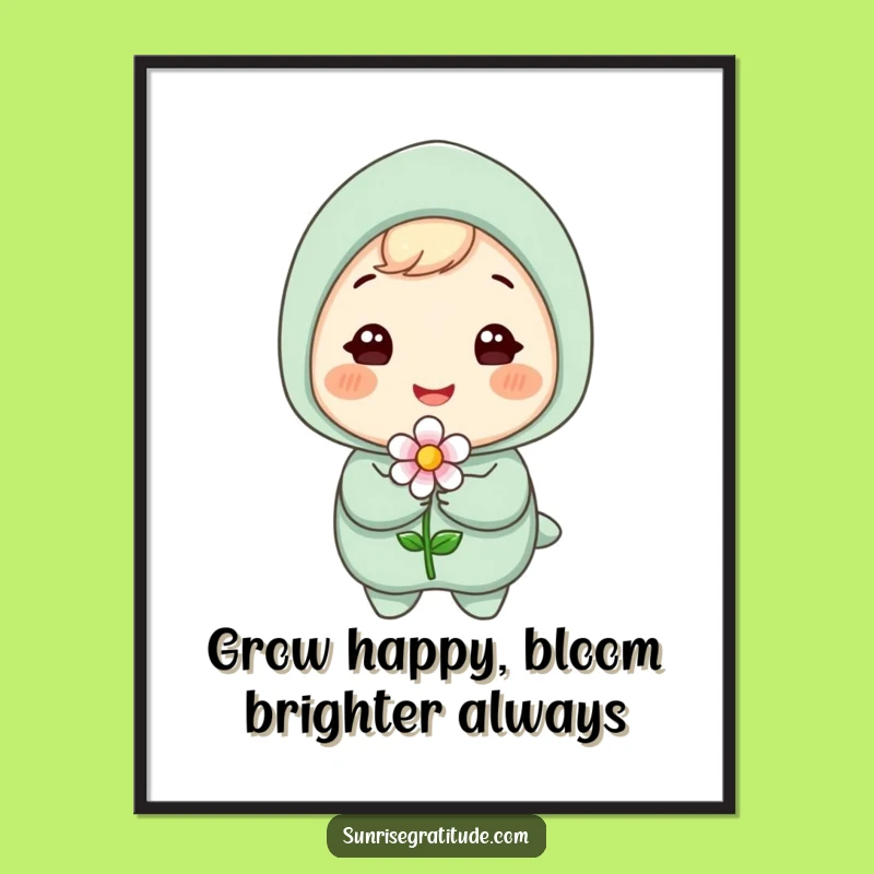 Free Printable Wall Art: Gleeful Flower Character, Funny Downloadable Decor Gift