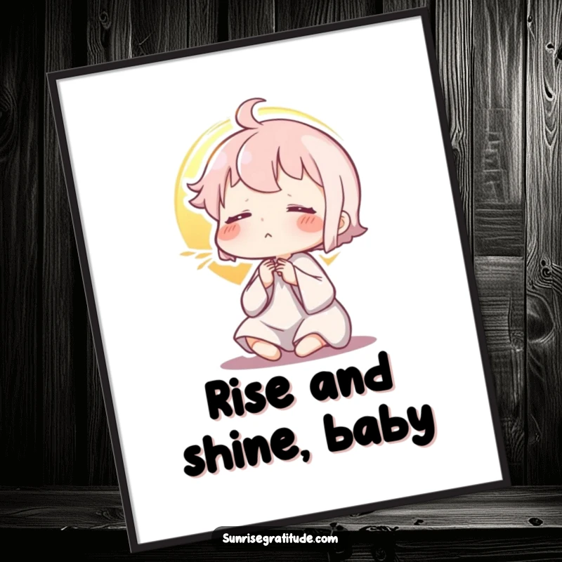 Funny Free Printable Wall Art: Character exhaling peacefully as the sun rises, a serene and humorous piece of downloadable art.