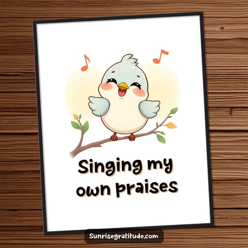 Funny Free Printable Wall Art depicting a smiling bird chirping a joyful tune at dawn, perfect for adding cheer.