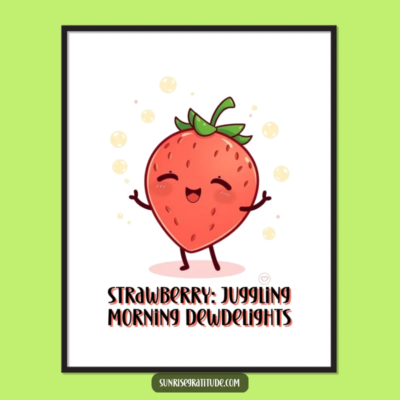 Funny Free Printable Wall Art: Strawberry Juggling Dew Drops Downloadable Art