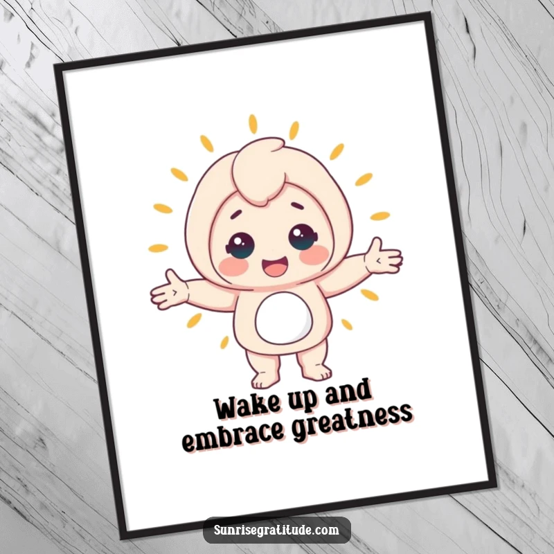 Funny Free Printable Wall Art: Cheerful character with arms wide open, embracing the entire world, radiating happiness and positivity.