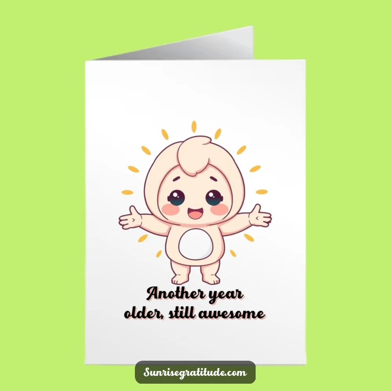 Free Printable Happy Birthday Card: Cheerful Character Hugging World, Funny Downloadable Gift