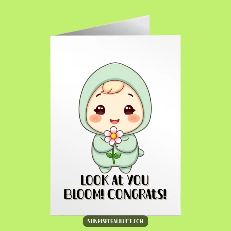 Free Printable Congrats Card: Gleeful Flower Bearer, Funny Downloadable Gift Idea
