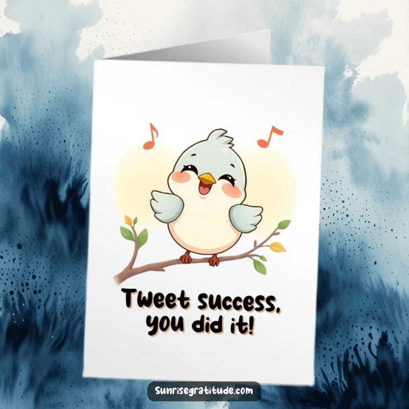 Funny Free Printable Congratulations Card featuring a happy bird singing at dawn, a perfect way to convey good news.