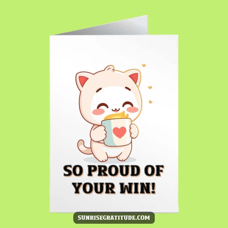 Free Printable Congrats Card: Warm Mug Character, Funny Downloadable Gift for New Beginnings