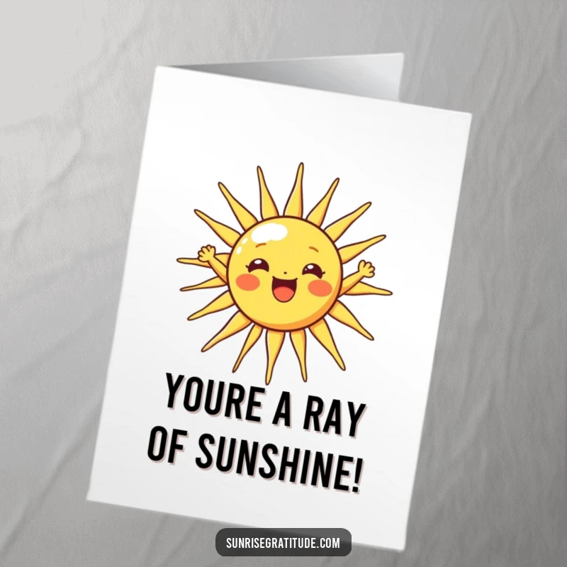 Free Printable Congratulations Card with a cheerful sun character stretching its rays wide, perfect for celebrating achievements.