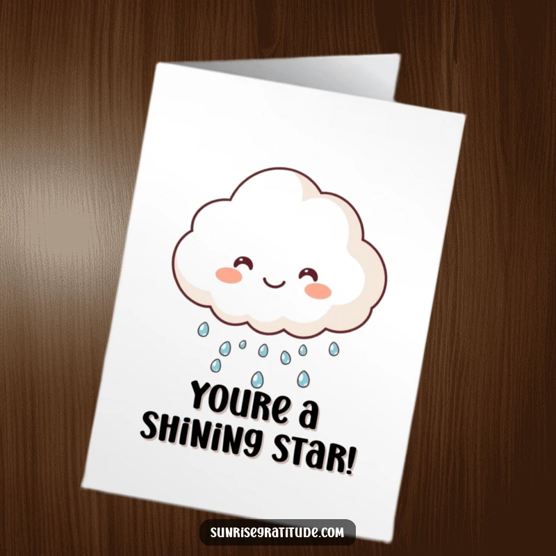 Funny Free Printable Congratulations Card showing a happy cloud showering sparkling dew, a unique way to say best wishes.