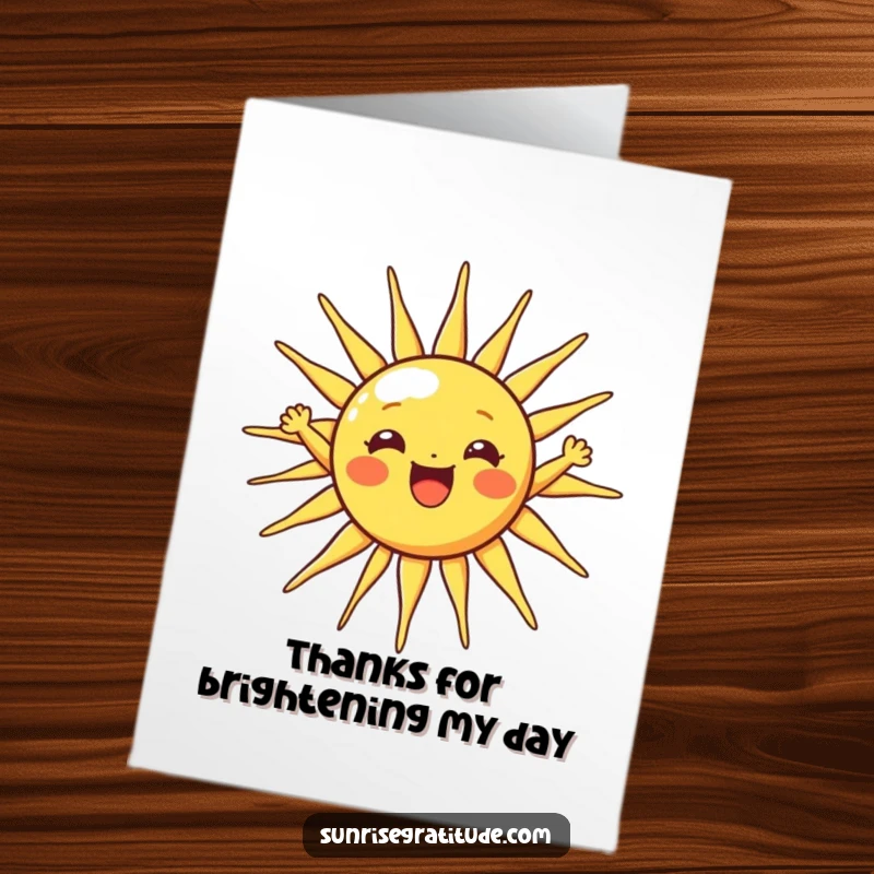 Free Printable Thank You Card featuring a cheerful sun character stretching its rays wide, perfect for expressing thanks.