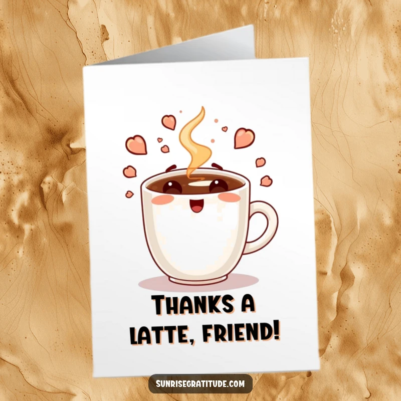 Funny Free Printable Thank You Card: A lively coffee cup radiates heat and steam, expressing warm gratitude in a cheerful, energetic manner.