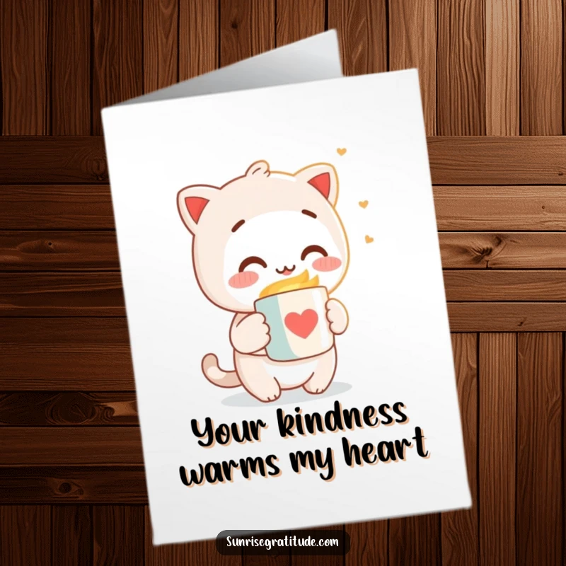 Funny Free Printable Thank You Card: Character holding warm mug to light, cozy, downloadable art.