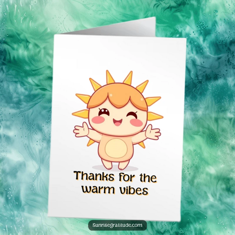 Funny Free Printable Thank You Card: A cheerful character holding hands with glowing sunbeams, a radiant expression of thanks.