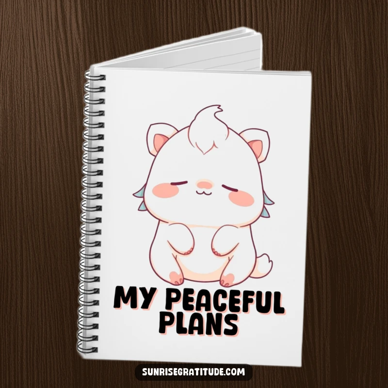 Funny cute creature notebook smiling and breathing peacefully, perfect for jotting down calm ideas.