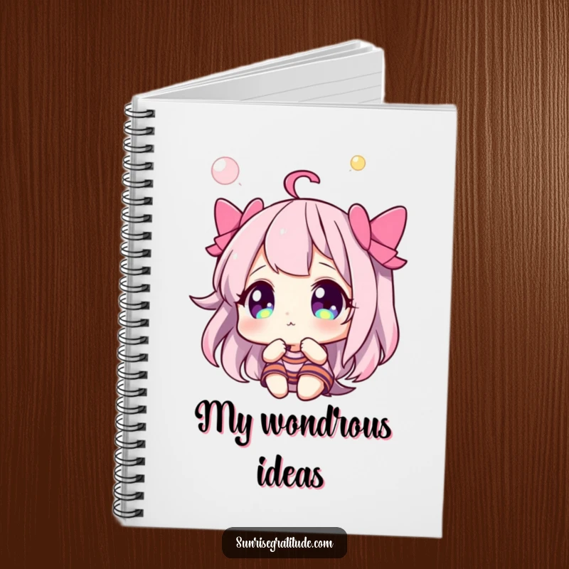 Funny notebook with a character gazing in wonder at a colorful sky, ideal for journaling inspiring thoughts.