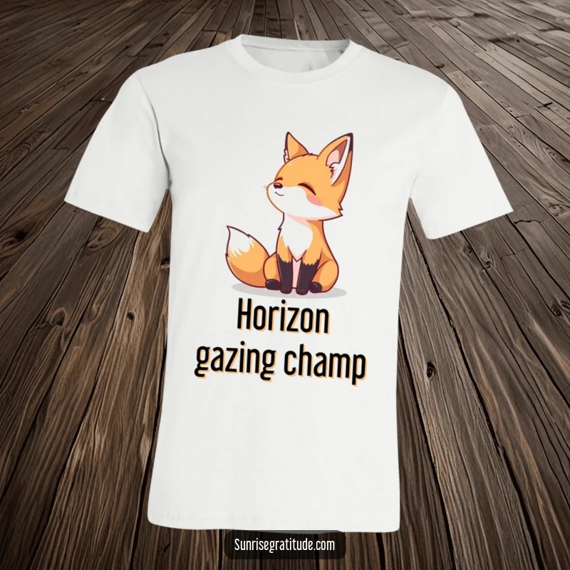 Funny t-shirt with a serene fox gazing peacefully at the horizon, conveying a sense of calm and reflection.