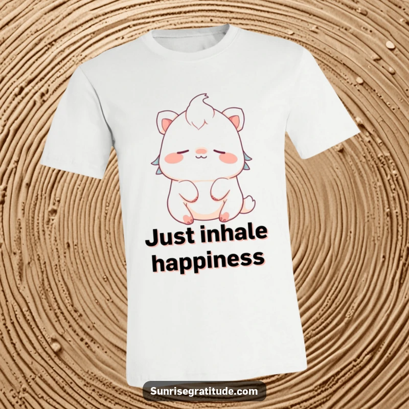 Funny cute creature t-shirt smiling and breathing peacefully, perfect for serene humor.