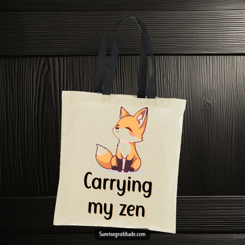 Funny tote bag with a serene fox gazing peacefully at the horizon, perfect for everyday errands and adding humor.