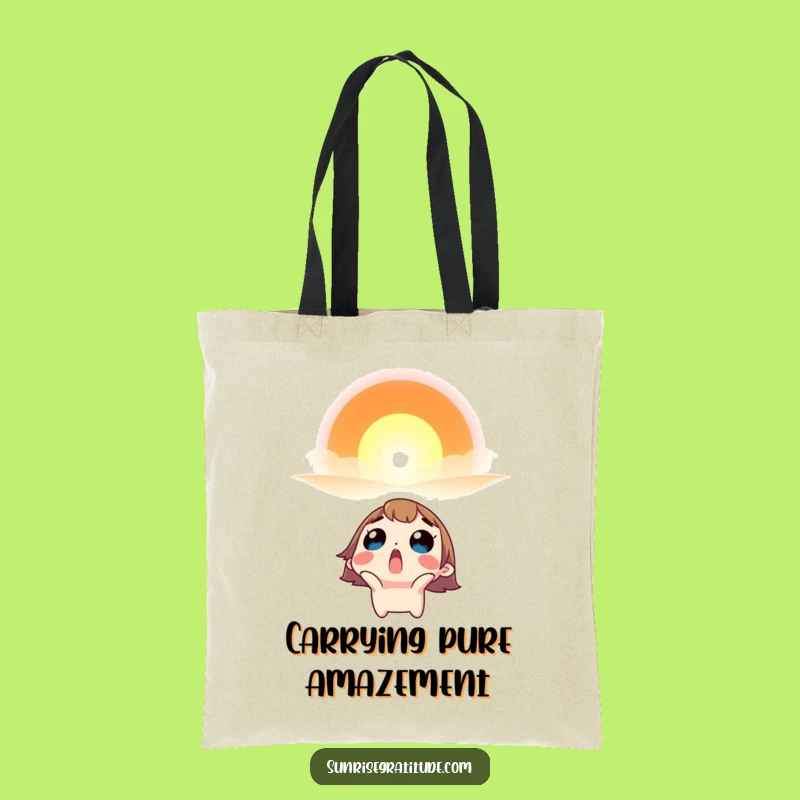 Funny Wonder Seeker Tote Bag - Surprised Character Sunrise Gift