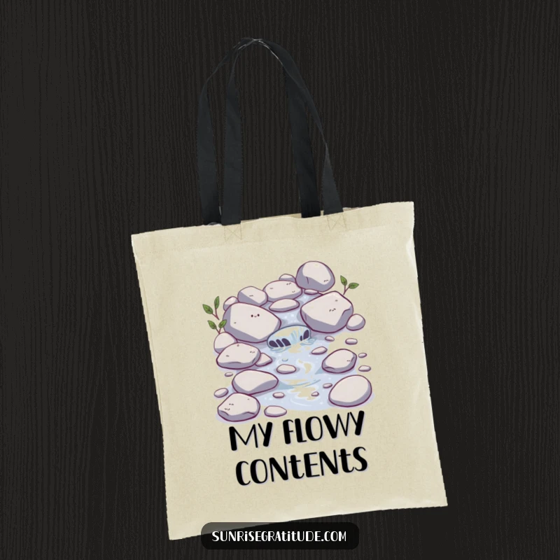 Funny Stream Tote Bag: A happy little stream bubbles over stones, perfect for carrying essentials with natural grace.